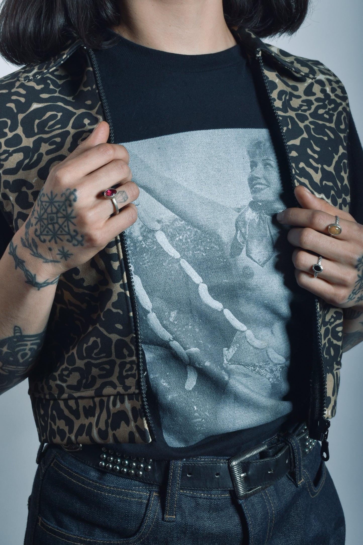 Chaqueta sin mangas Denim leopardo