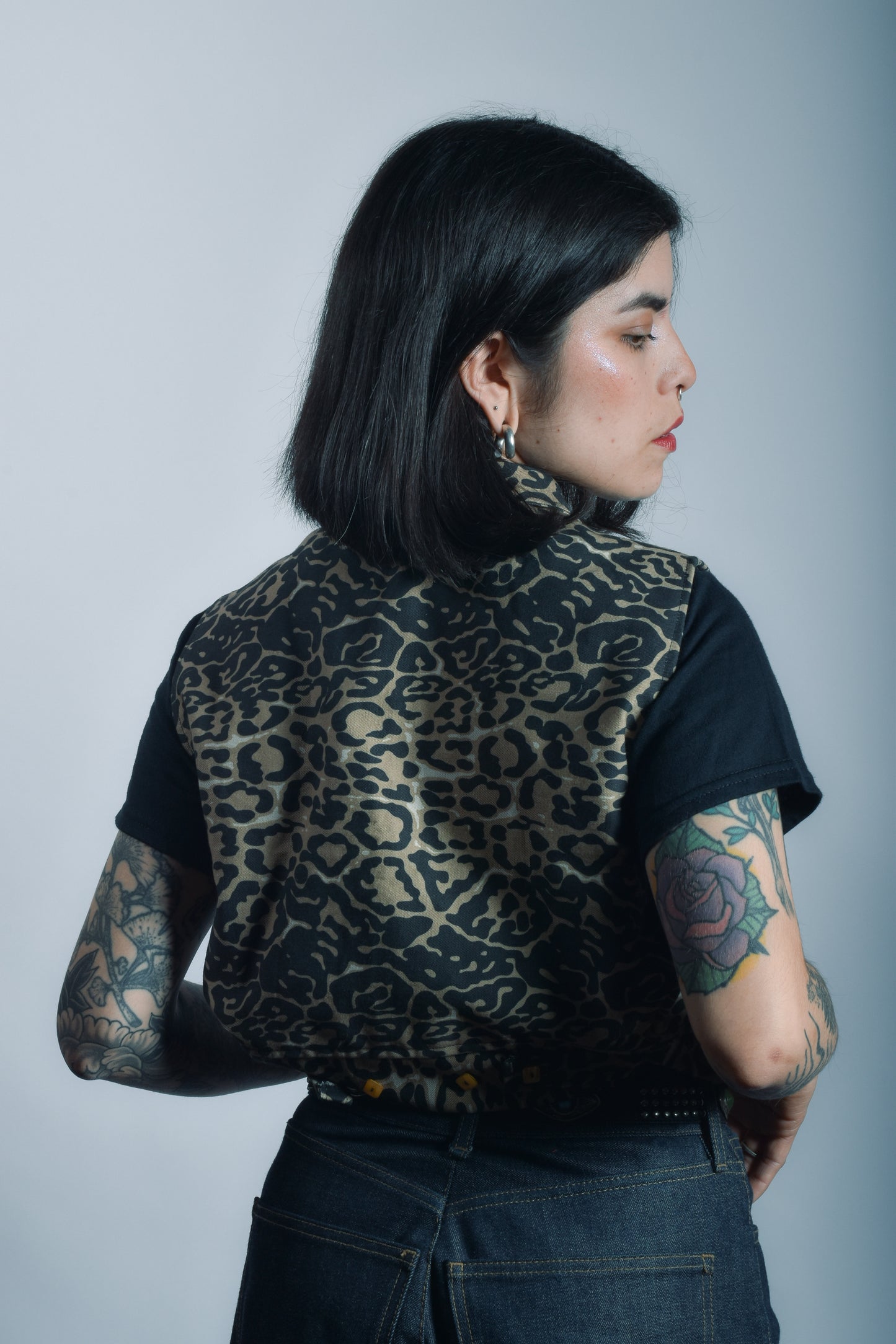 Chaqueta sin mangas Denim leopardo
