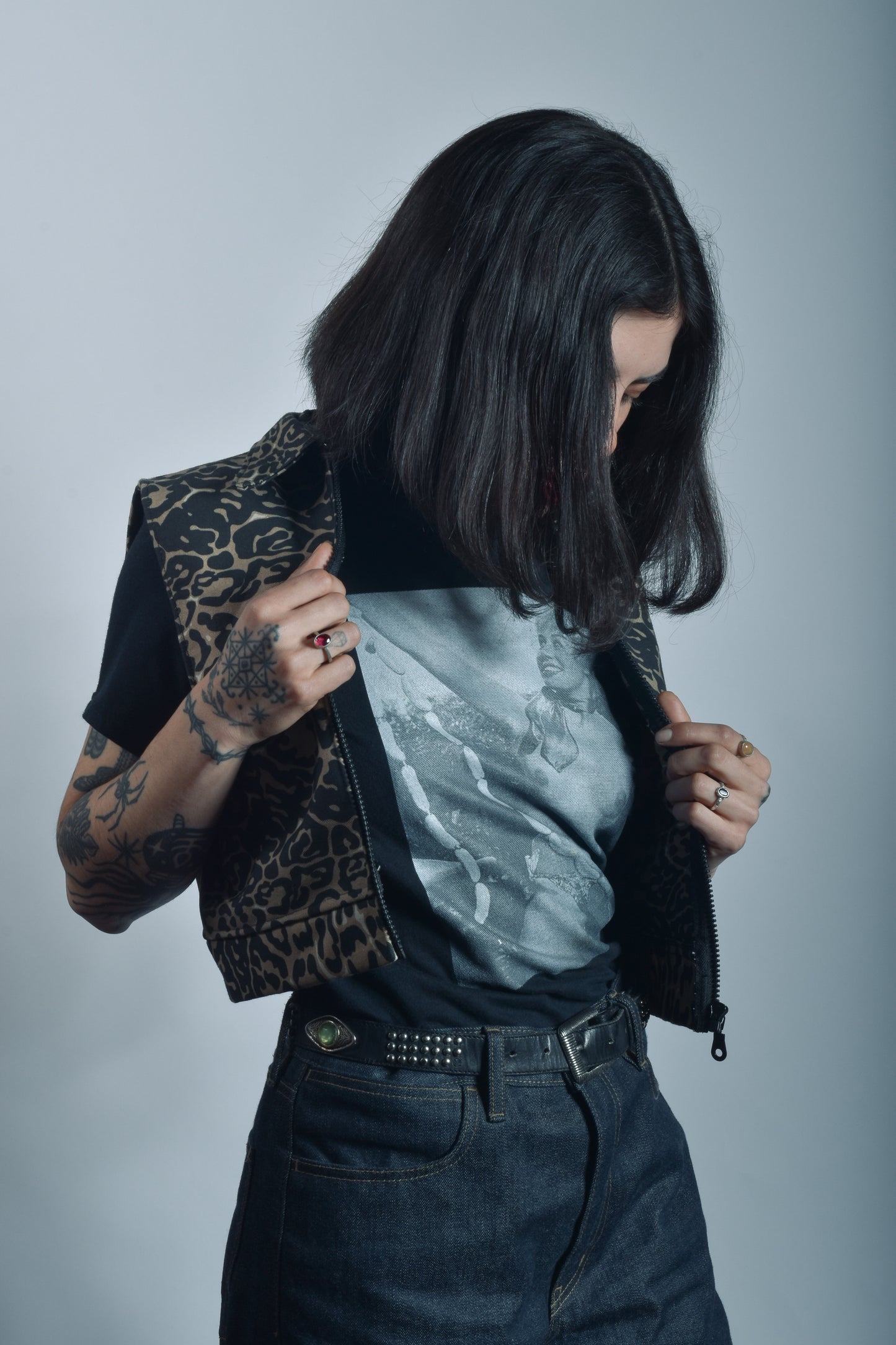Chaqueta sin mangas Denim leopardo