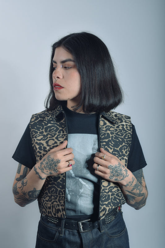 Chaqueta sin mangas Denim leopardo